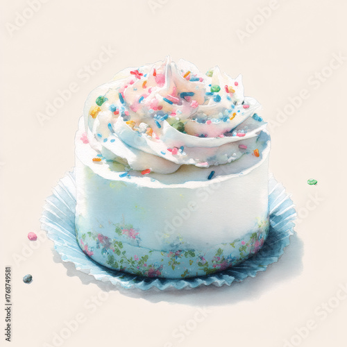Birthday cake on white background.