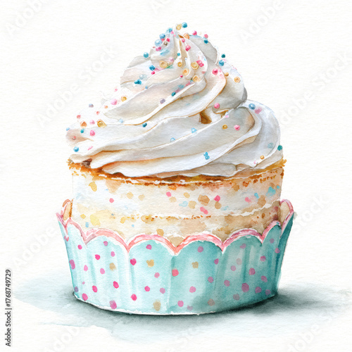 cupcake with cream on white background.