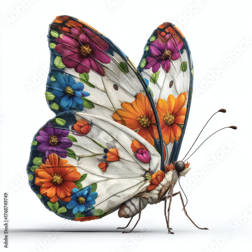 Butterfly on flower white background.