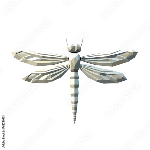 Geometric dragonfly in 3D low-poly style with white background  