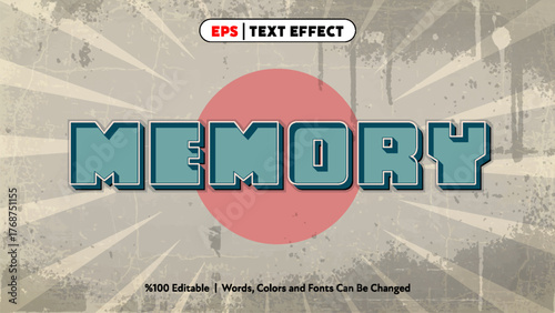 Memory vintage retro style text effect with grunge background and sunburst rays design vector
