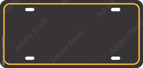 Blank Black License Plate with Gold Border | Customizable Template for Vehicle Identification, Mockups and Graphic Design