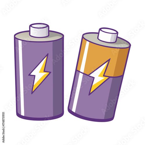 Two stylized aa batteries with yellow lightning bolt symbols for power and energy