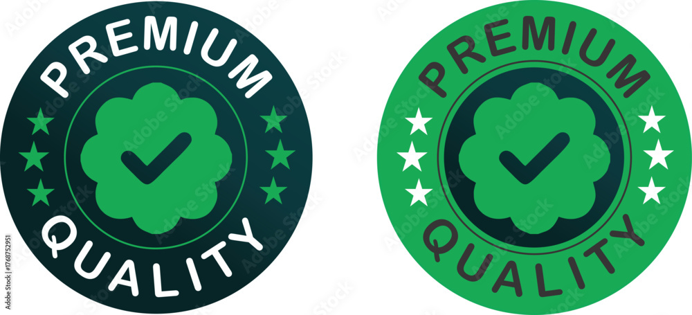 Fototapeta premium Premium Quality Green Badge with Checkmark | Product Verification Labels for E-commerce, Branding and Marketing
