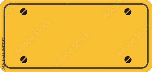 Yellow Signage with Screws | Blank Sign, Construction Sign, Template for Custom Message, Vector Illustration