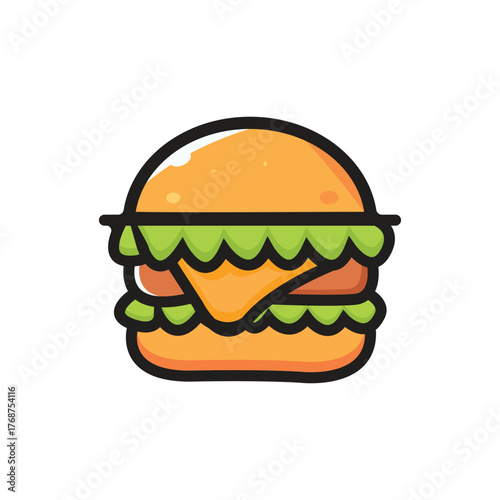 Cartoon Hamburger Icon With Lettuce And Cheese For Food, Fast Food, Or Restaurant Branding