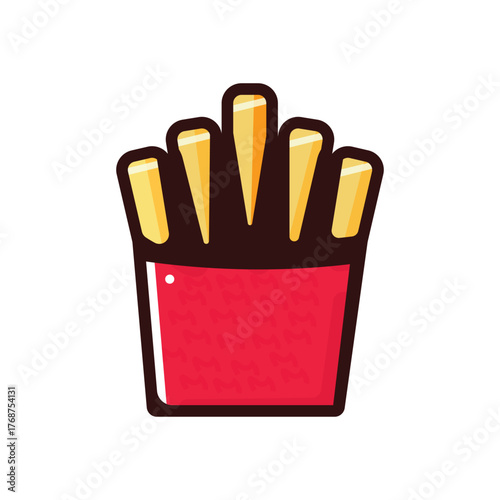 Crispy French Fries in Red Takeout Box From Colorful Fast Food Illustration