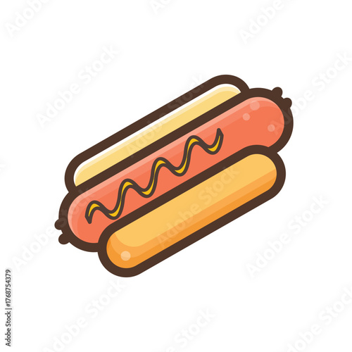 Delicious Cartoon Hot Dog With Mustard in Bright Colors
