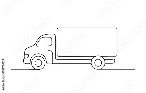 Minimalist line art of a truck side view for logistic and transportation themes