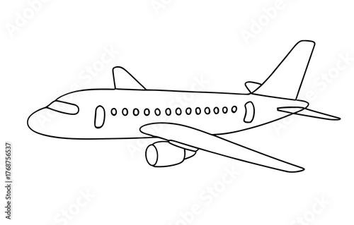 Simple black and white airplane outline drawing for kids and coloring