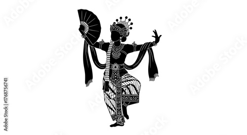 Silhouette of a traditional indonesian dancer performing a cultural dance art