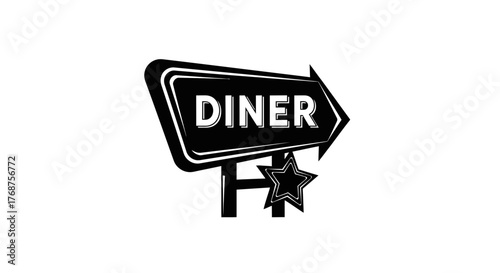 Retro Diner Sign Vector Illustration with Star Shape Emblem and Classic Design