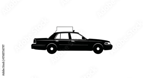 Black and white taxi silhouette illustration for urban transportation themes ideal for digital