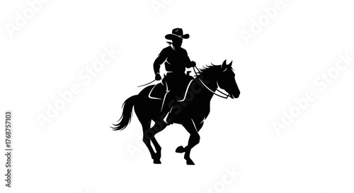 Equestrian silhouette art featuring a cowboy riding a majestic horse at gallop speed