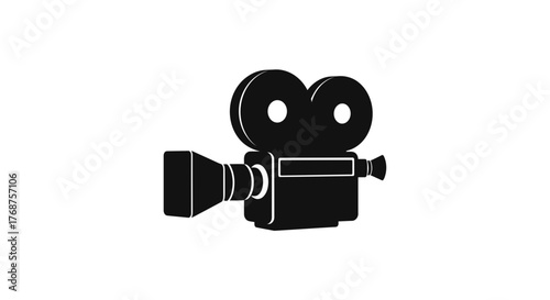 Classic black and white film camera illustration for cinematic design projects
