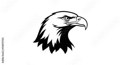 Striking monochrome silhouette illustration of an eagle head in profile view