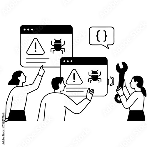 Team Fixing Software Bugs Vector