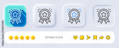 Loyalty award line icon. Neumorphic, Flat shadow, 3d buttons. Bonus points. Discount program symbol. Line loyalty award icon. Social media icons. Vector