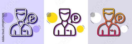 Valet servant line icon. Halftone dotted pattern. Gradient icon with grain shadow. Parking person sign. Transport park service symbol. Line valet servant icon. Various designs. Vector