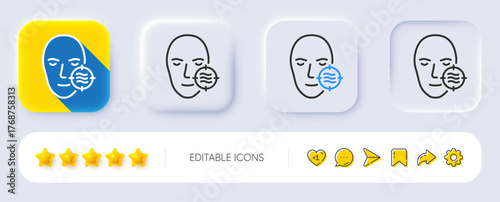 Problem face skin line icon. Neumorphic, Flat shadow, 3d buttons. Need facial care sign. Target symbol. Line problem skin icon. Social media icons. Vector