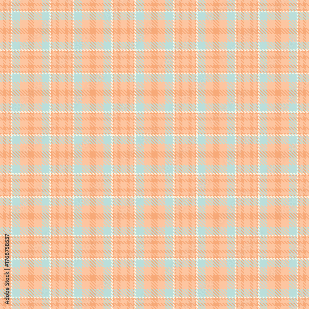 Fototapeta premium Soft, cozy plaid pattern in light orange and blue hues. Ideal for textile design, backgrounds, and adding a classic, comforting touch to any project. Versatile.