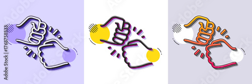 Fist bump line icon. Halftone dotted pattern. Gradient icon with grain shadow. Friends gesture hit sign. Bro hand symbol. Line fist bump icon. Various designs. Vector