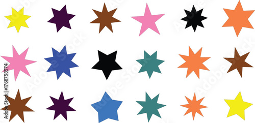 Collection of colorful star shapes, showcasing a variety of hues and creating a visually diverse and festive composition