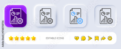 Report line icon. Neumorphic, Flat shadow, 3d buttons. Column graph, pie chart sign. Market analytics symbol. Line report icon. Social media icons. Vector
