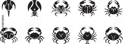 A Stylized Collection of Black Crab and Crustacean Silhouettes