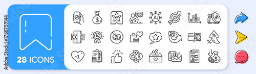 Target, Report document and Loyalty points line icons. Interest rate, AI generate, Inflation icons. Pack of Diagram graph, Online auction, No cash icon. Vector