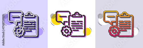 Clipboard document line icon. Halftone dotted pattern. Gradient icon with grain shadow. Agreement file sign. Survey record symbol. Line clipboard icon. Various designs. Vector