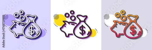 Loan line icon. Halftone dotted pattern. Gradient icon with grain shadow. Business mortgage sign. Piggy bank symbol. Line loan icon. Various designs. Vector