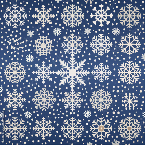 A perfectly uniform pattern of stylized white snowflakes repeats across a clean, crisp midnight blue canvas.