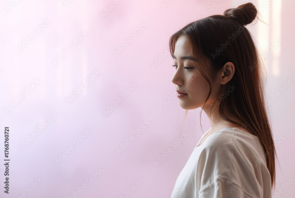Fototapeta premium Serene Portrait, Gentle Window Reflection
