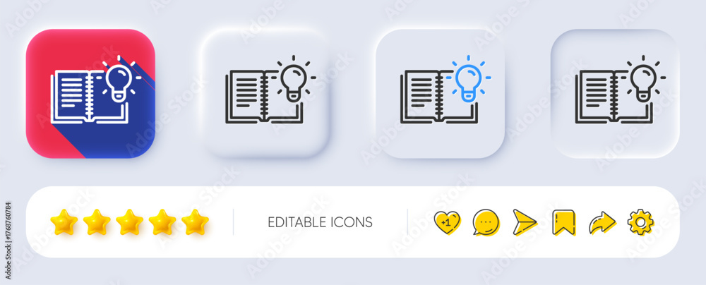 Fototapeta premium Product knowledge line icon. Neumorphic, Flat shadow, 3d buttons. Education process sign. Line product knowledge icon. Social media icons. Vector