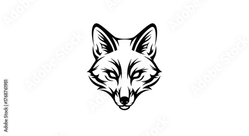 Stylized fox head illustration with bold black lines and sharp, geometric details