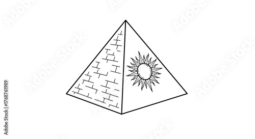 Geometric pyramid design with sun graphic for spiritual or architectural concepts illustration