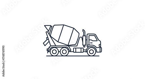 Stylized cement mixer truck in minimalist design, ideal for infographics and icons, highlighting