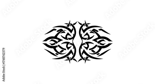 Foto Abstract symmetrical tattoo design with interwoven black lines on a white backgr