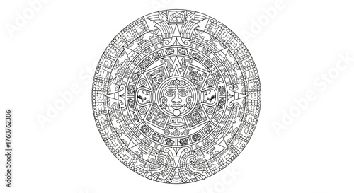 Intricate Mayan Calendar Illustration: A Blend of History, Culture, and Geometric Design