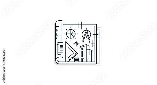 Architectural blueprint design vector illustration minimal line style with geometric elements