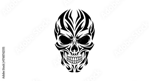 Stylized skull illustration showcasing tribal-inspired symmetrical design for striking graphic