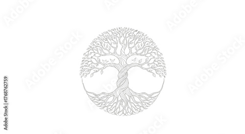 Enigmatic tree of life illustration embodying interconnectedness and natural harmony concept