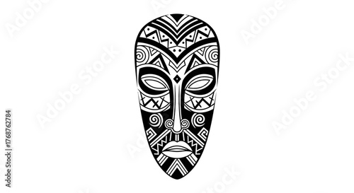 Abstract tribal mask vector illustration showcasing intricate patterns and designs on a white