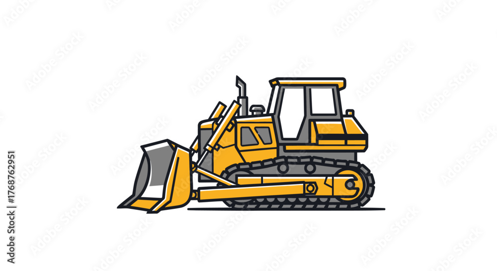 Naklejka premium Stylized bulldozer illustration on a white background showcasing construction vehicle elements