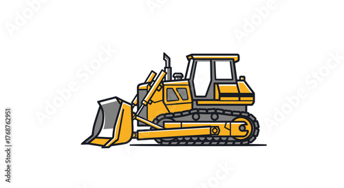 Stylized bulldozer illustration on a white background showcasing construction vehicle elements