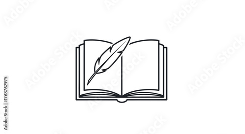 Quill and open book icon, depicting knowledge creation and literary arts  in a minimalist style