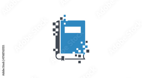 Digital Library Concept: Abstract Book Icon with Pixelated Effect for Modern Education and