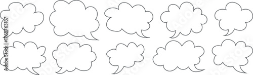 Set of cloud shaped speech bubbles outline