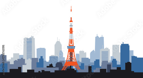 Vibrant tokyo skyline vector illustration with iconic tower and modern architecture